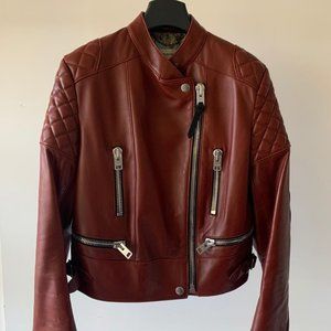 Coach leather jacket with quilted shoulder detail